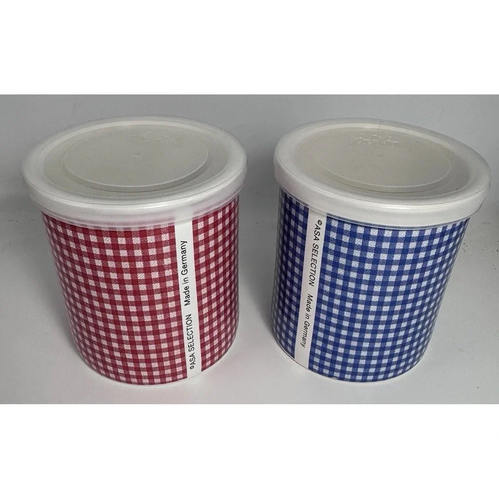 Vintage Ceramic Storage ASA Selection Container Jars Gingham Pattern Germany Lid
